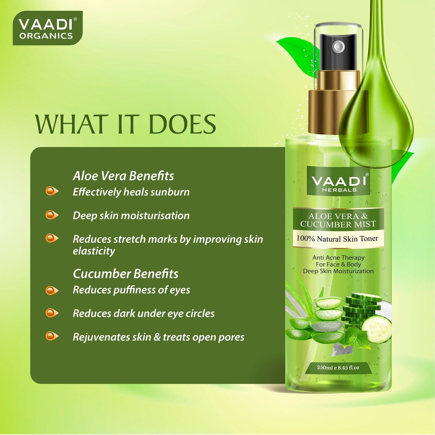 Pack of 2 Skin Toners - Lavender Water and Aloe Vera & Cucumber Mist - 100% Natural & Pure (2 x 250 ml / 8.5 fl oz)