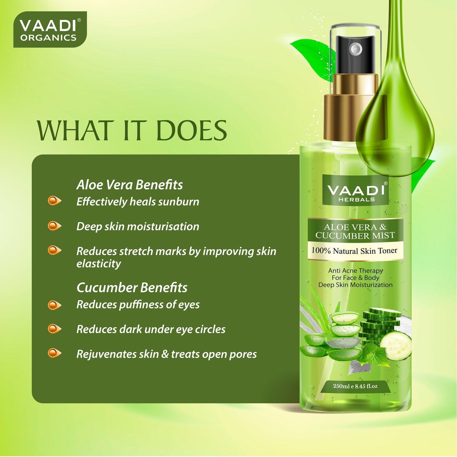 Pack of 2 Skin Toners - Lavender Water and Aloe Vera & Cucumber Mist - 100% Natural & Pure (2 x 250 ml / 8.5 fl oz)