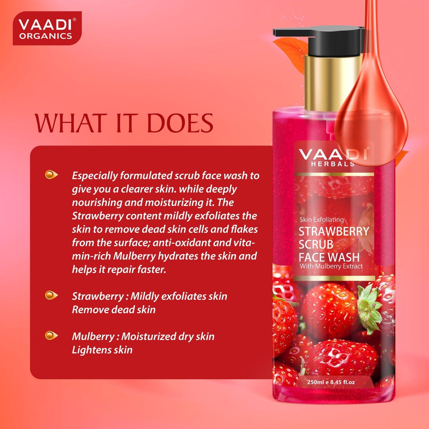 Skin Exfoliating Organic Strawberry Scrub Face Wash with Mulberry Extract (250ml/ 8.45 fl oz)