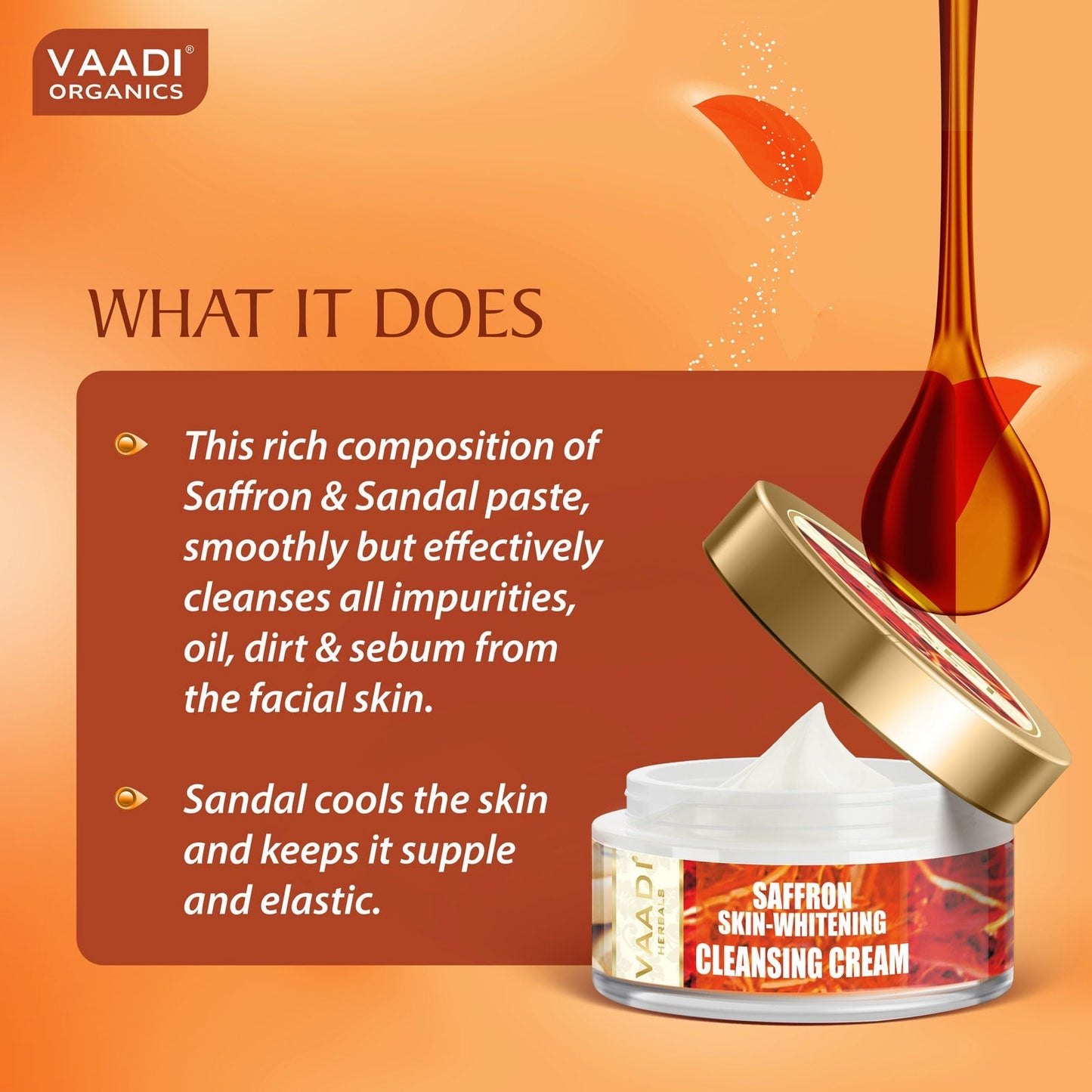 Skin Brightening Organic Saffron Cleansing Cream with Basil Oil & Shea Butter (50 gms/2 oz)