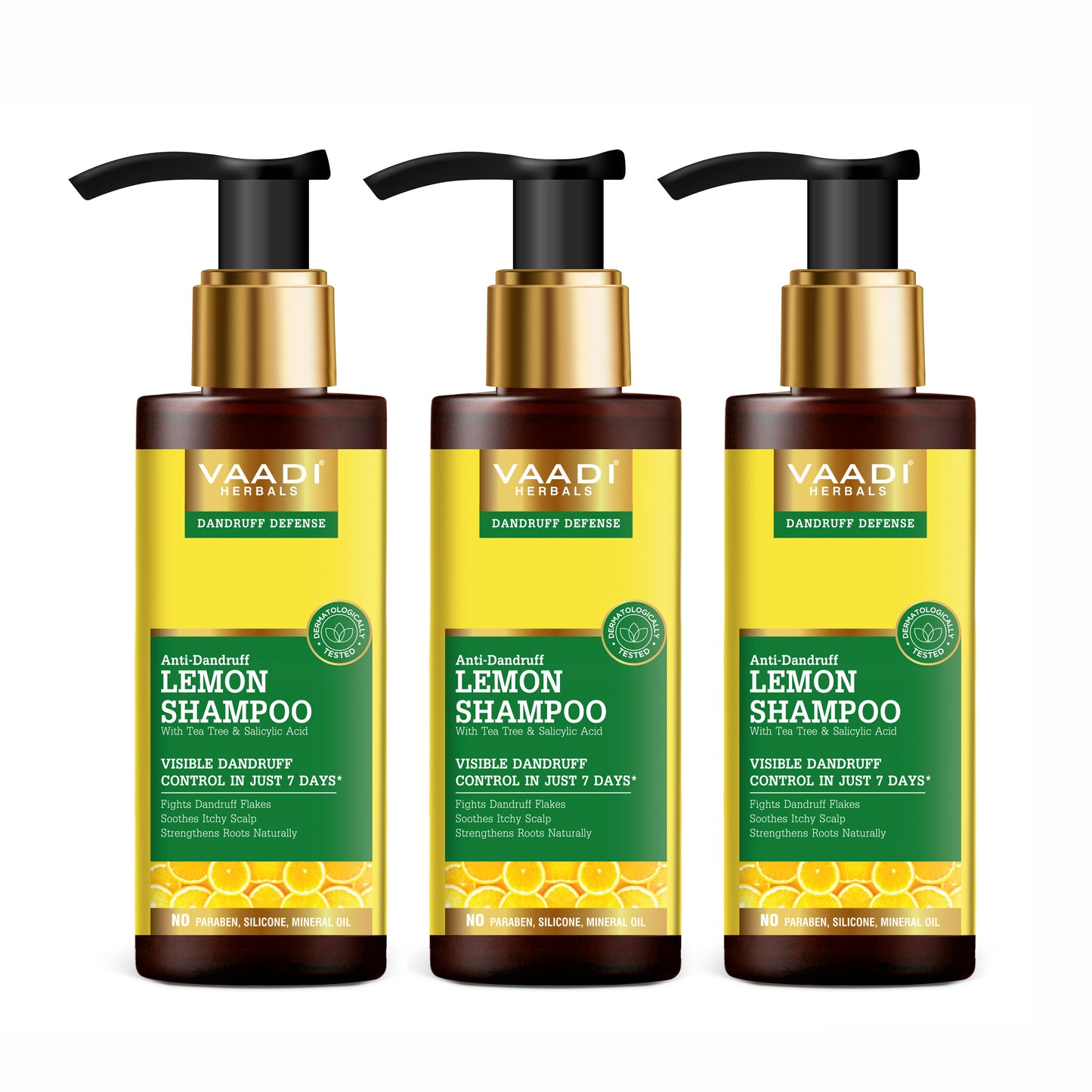 Dandruff Defense Organic Lemon Shampoo with Tea Tree Extract (3 x 110 ml/ 4 fl oz)