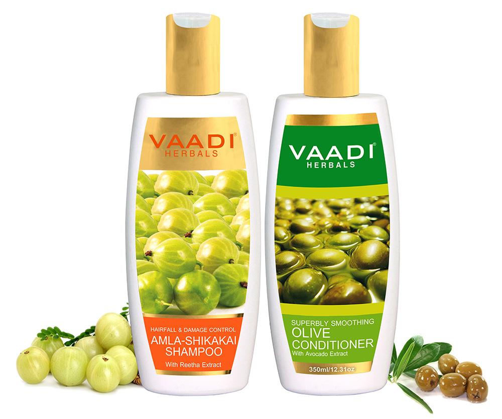 Hairfall & Damage Control Organic Gooseberry Shampoo - Rich Olive Conditioner (2 x 350 ml/ 12 fl oz)