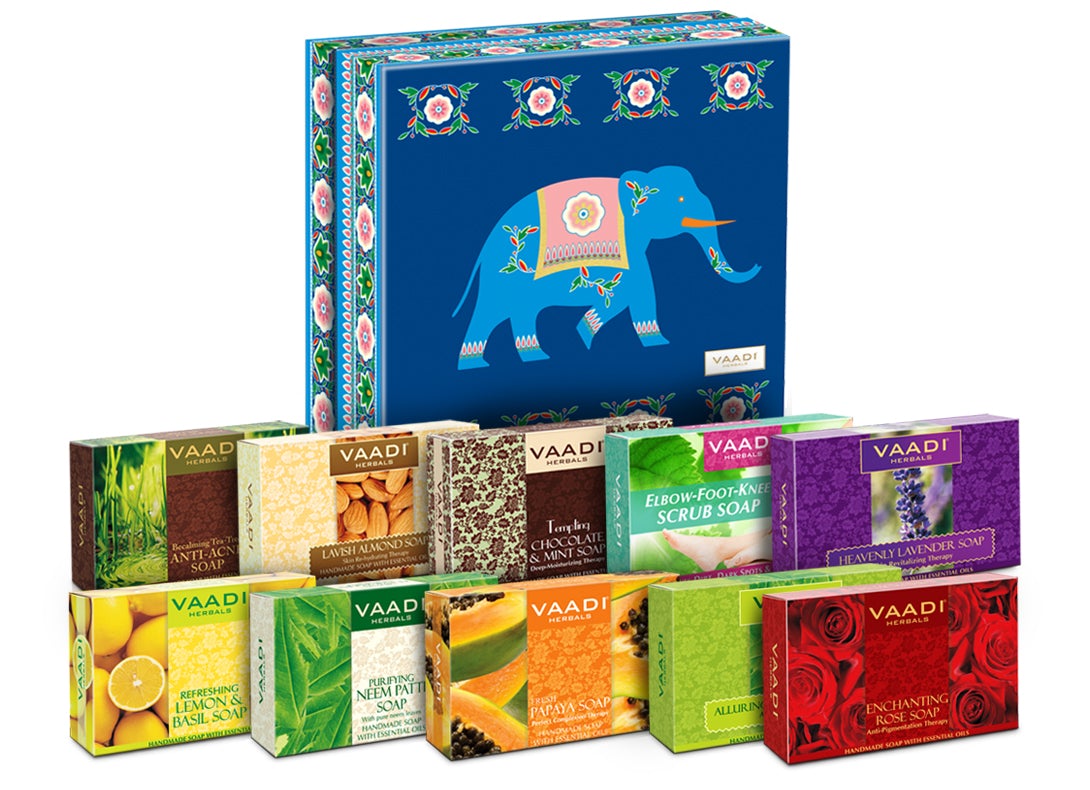 Assorted Pack of 10 Handmade Soaps with Royal Elephant Gift Box
