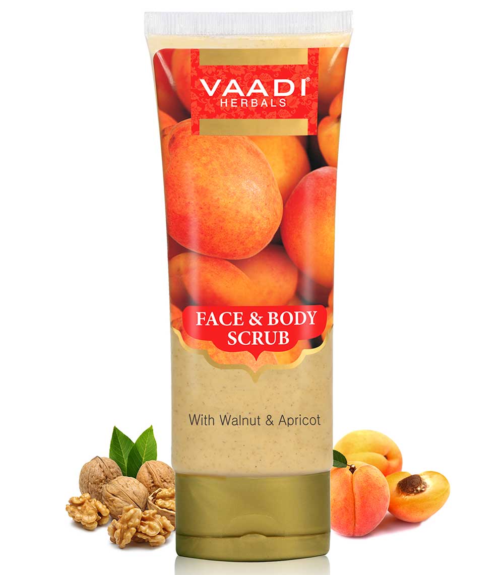 Organic Face & Body Scrub with Walnut & Apricot - Exfoliates & Unclogs Pores (110 gms / 4 oz)