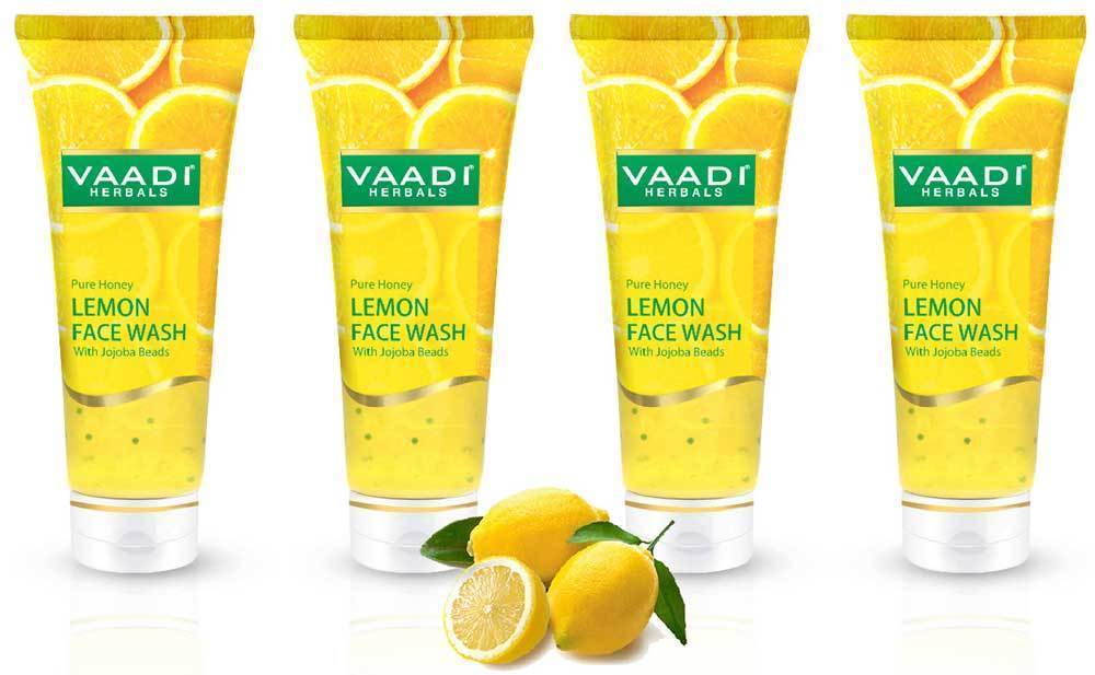 Skin Hydrating Organic Lemon Face Wash - Jojoba Beads - Removes Excess Oil (4 x 60 ml / 2.1 fl oz)