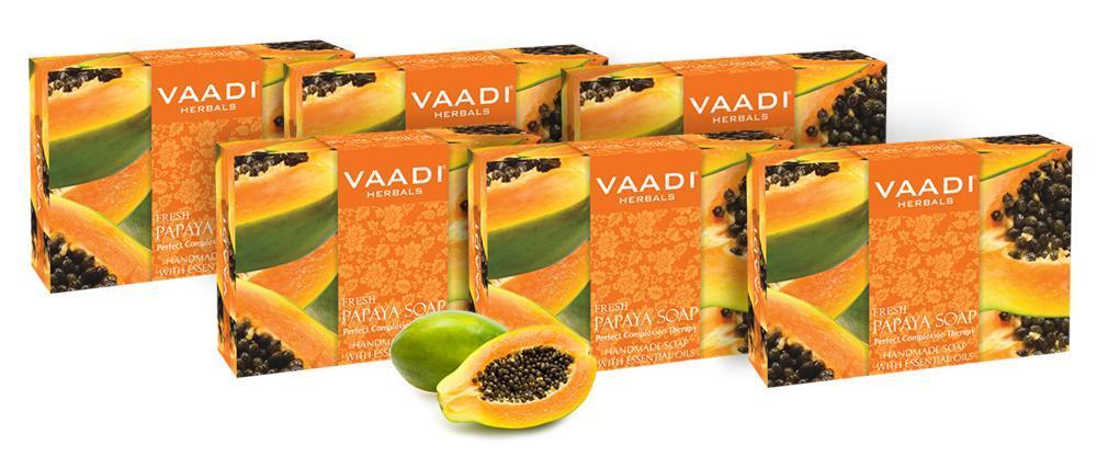 Organic Fresh Papaya Soap - Clears Impurities off Skin - Evens Skin Tone (6 x 75 gms / 2.7 oz)