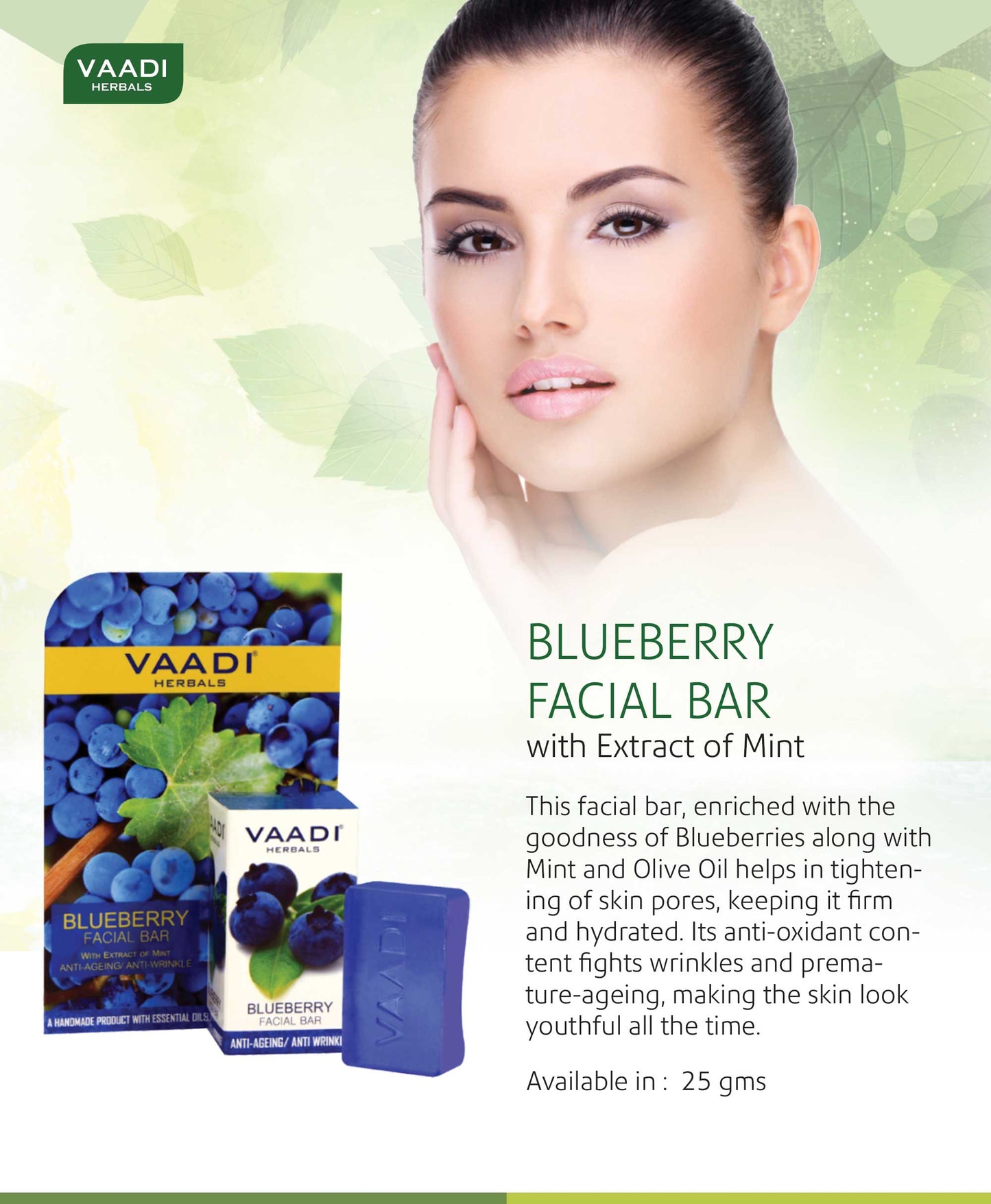 Organic Blueberry Facial Bar with Mint Extract & Olive Oil - Prevents Wrinkles (25 gms/0.9 oz)