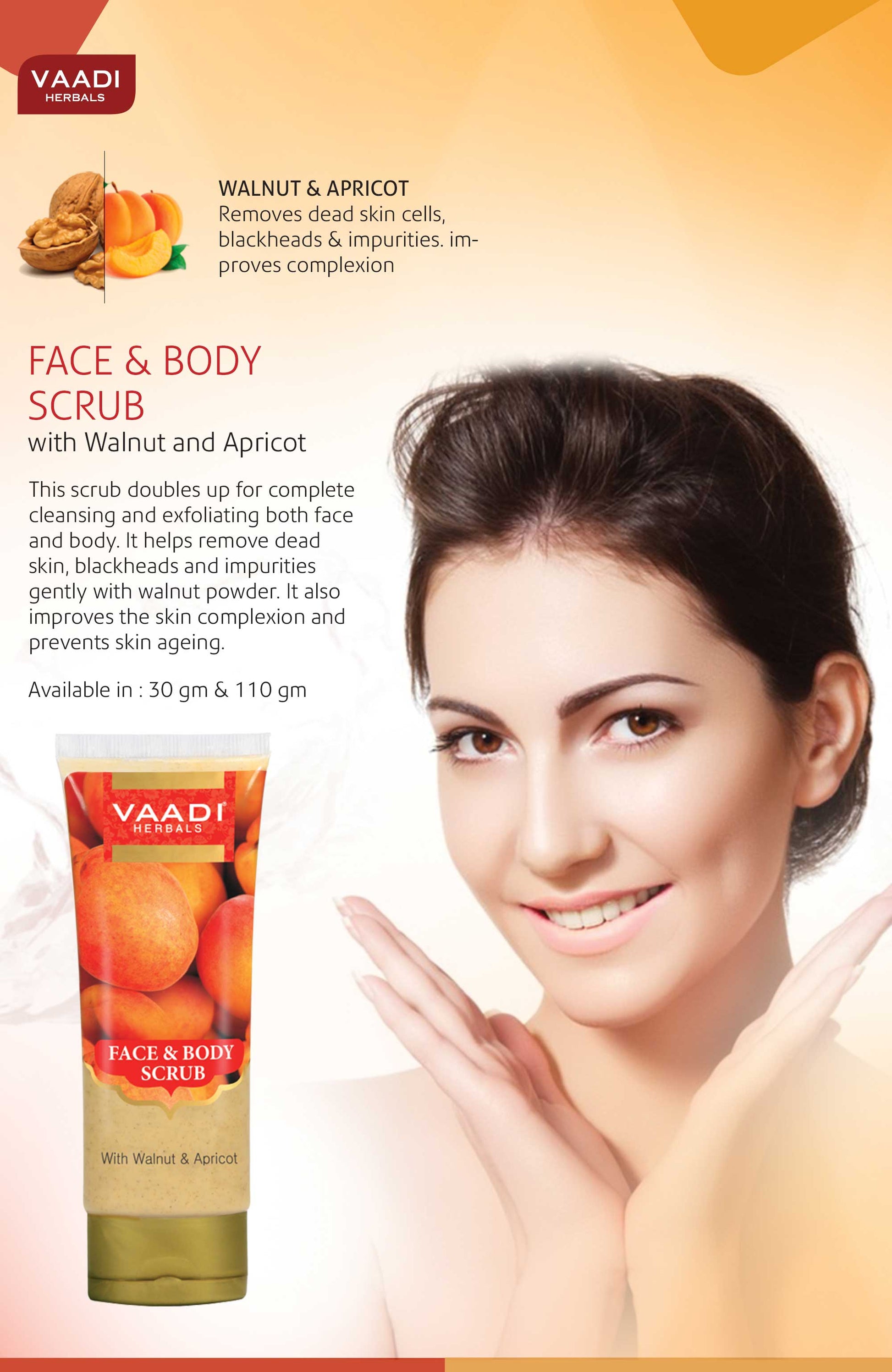 Organic Face & Body Scrub with Walnut & Apricot - Exfoliates & Unclogs Pores (110 gms / 4 oz)
