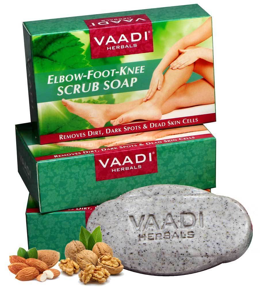 Organic Elbow Foot Knee Scrub Soap with Almond & Walnut - Removes Dead Skin (3 x 75 gms / 2.7 oz)