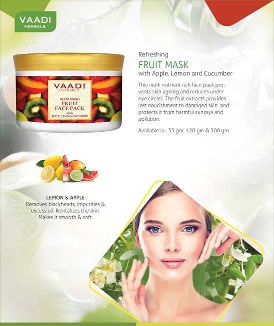 Refreshing Organic Fruit Face Pack with Apple, Lemon & Cucumber - Protects & Revitalizes Skin (600 gms/ 17.63 oz)
