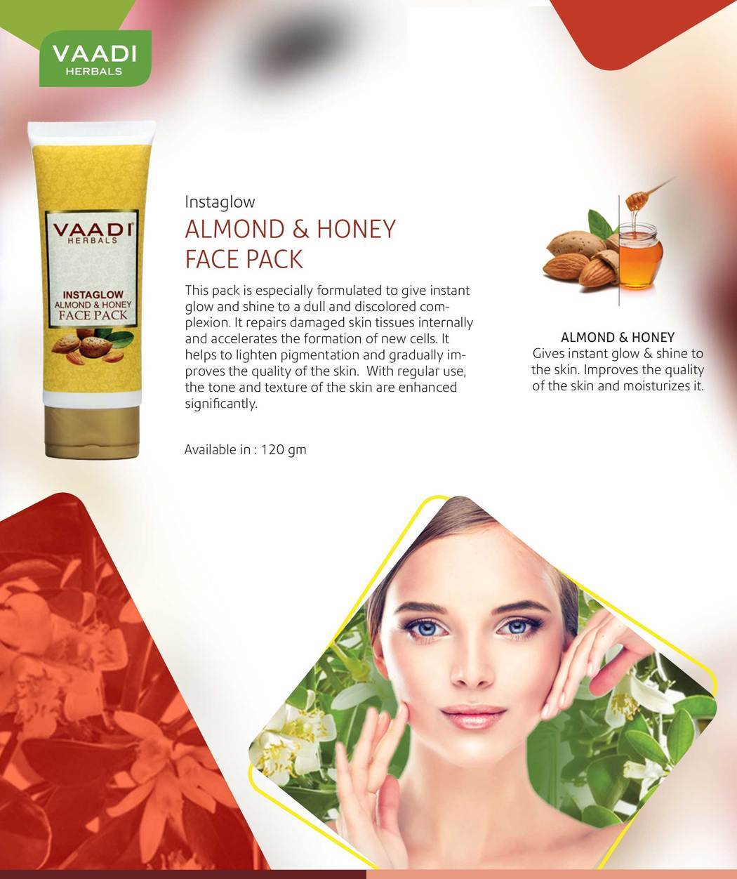 Organic InstaGlow Face Pack with Almond & Honey - Reduces Pigmentation - Gives Instant Glow (120 gms /4.3 oz)