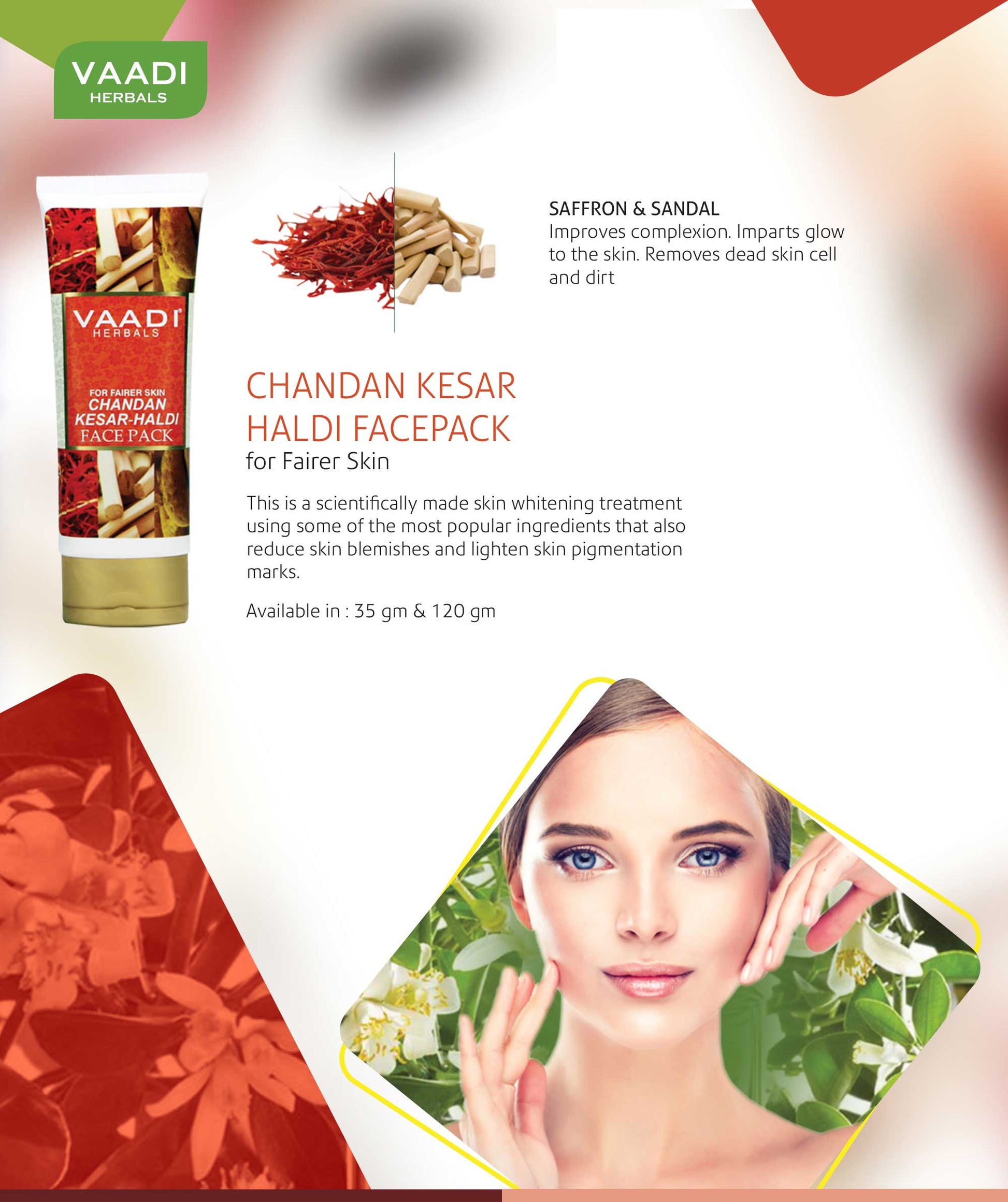 Organic Saffron Sandalwood Face Pack - Removes Marks & Brightens Skin Tone - Rejuvenation & Protects Skin (120 gms/ 4.3 oz)