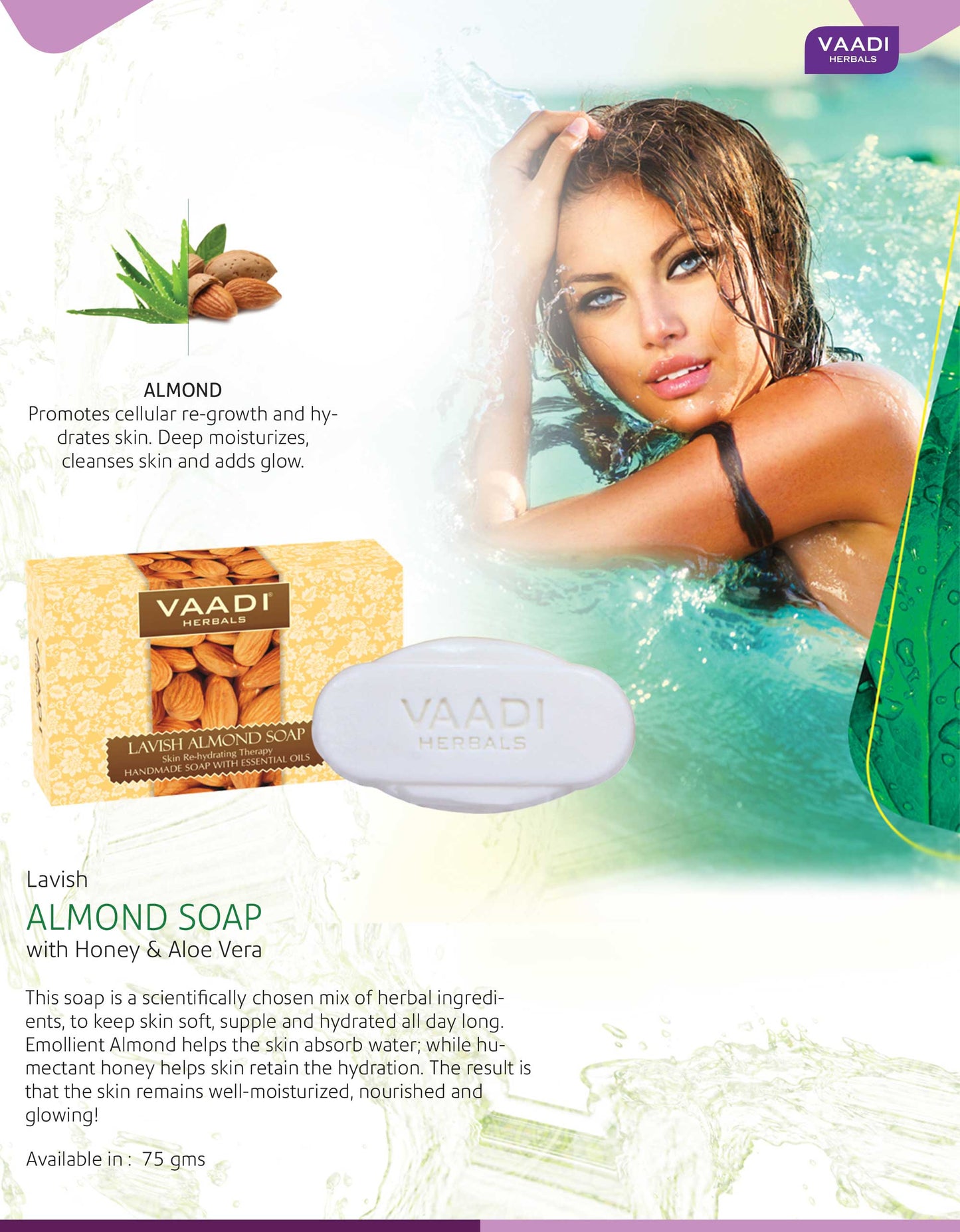 Rehydrating Organic Lavish Almond Soap with Honey & Aloe Vera - Improves Complexion (75 gms/2.7 oz)