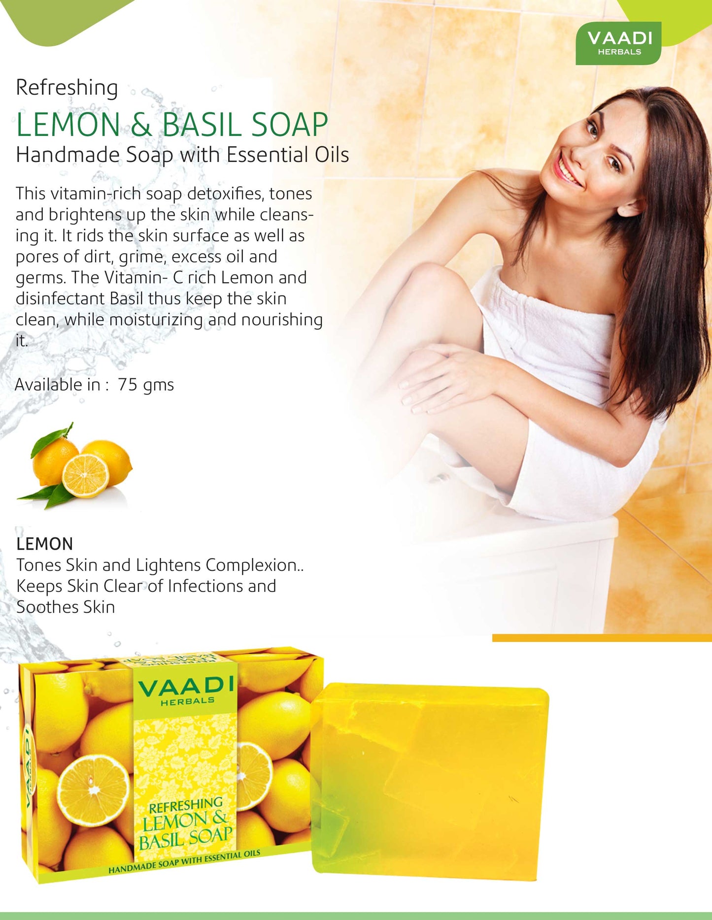 Refreshing Organic Lemon & Basil Soap - Tones & Brightens Skin (75 gms / 2.7 oz)