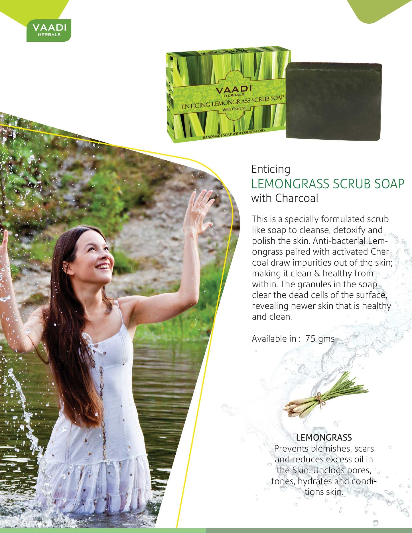 Enticing Organic Lemongrass Soap with Charcoal - Exfoliates & Polishes Skin (6 x 75 gms / 2.7 oz)