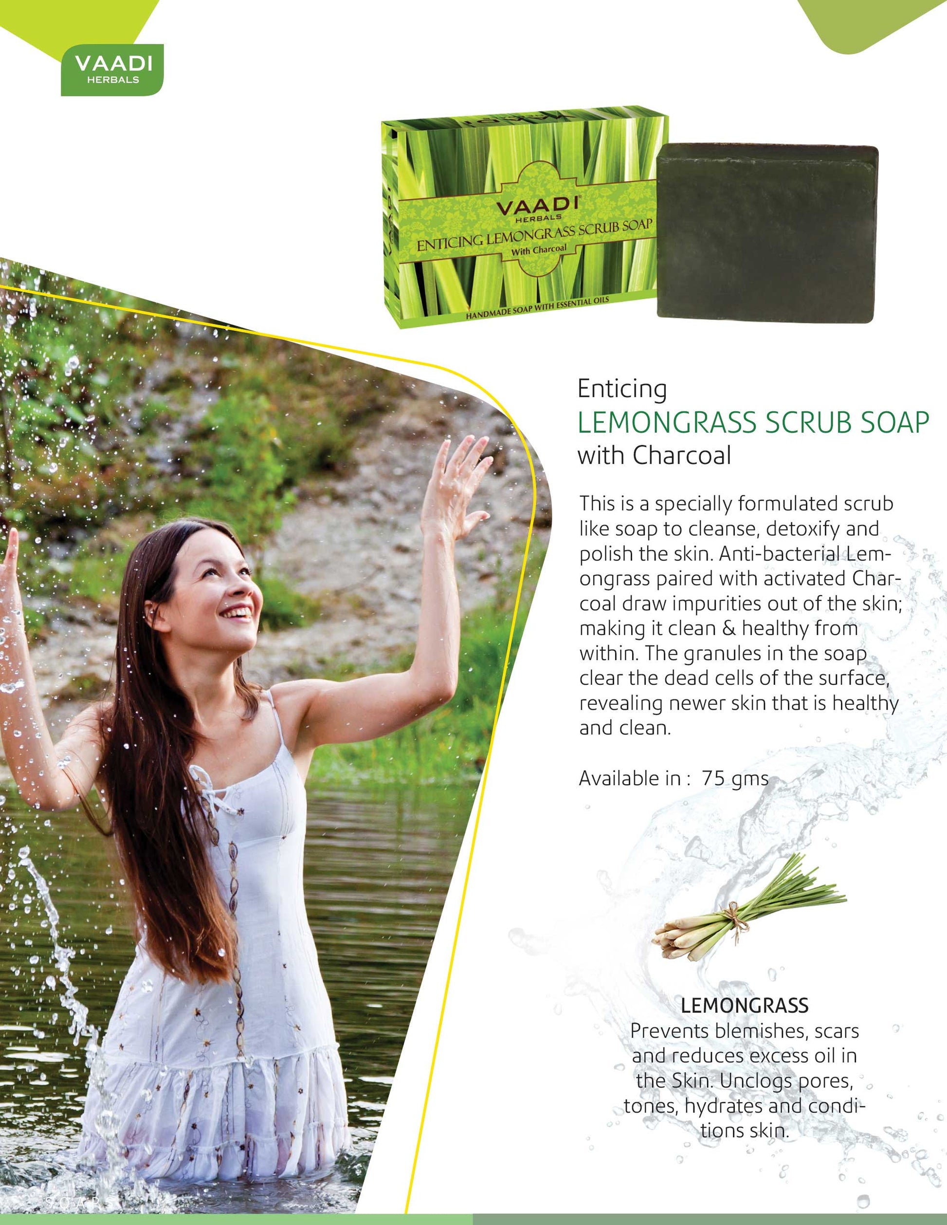 Enticing Organic Lemongrass Soap with Charcoal - Exfoliates & Polishes Skin (3 x 75 gms / 2.7 oz)
