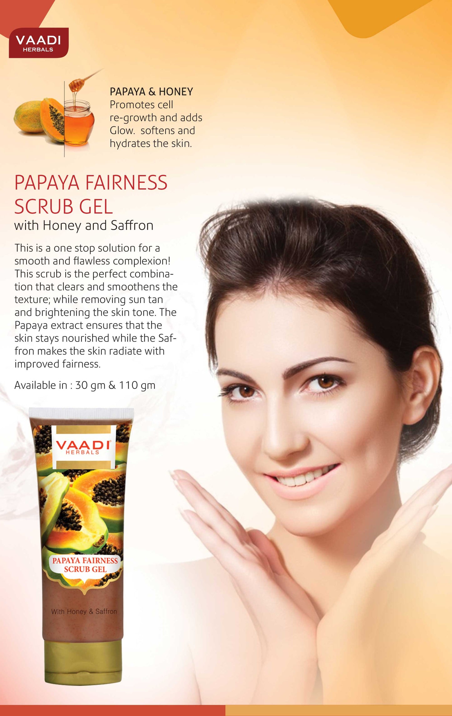 Organic Papaya Scrub Gel with Honey & Saffron - Reduces Tan - Smoothens Skin Texture - Makes Skin Flawless (110 gms / 4 oz)