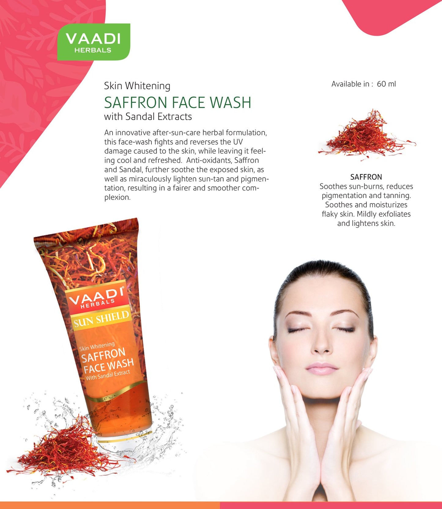 Skin Brightening Organic Saffron Face Wash with Sandalwood (4 x 60 ml/2.1 fl oz)