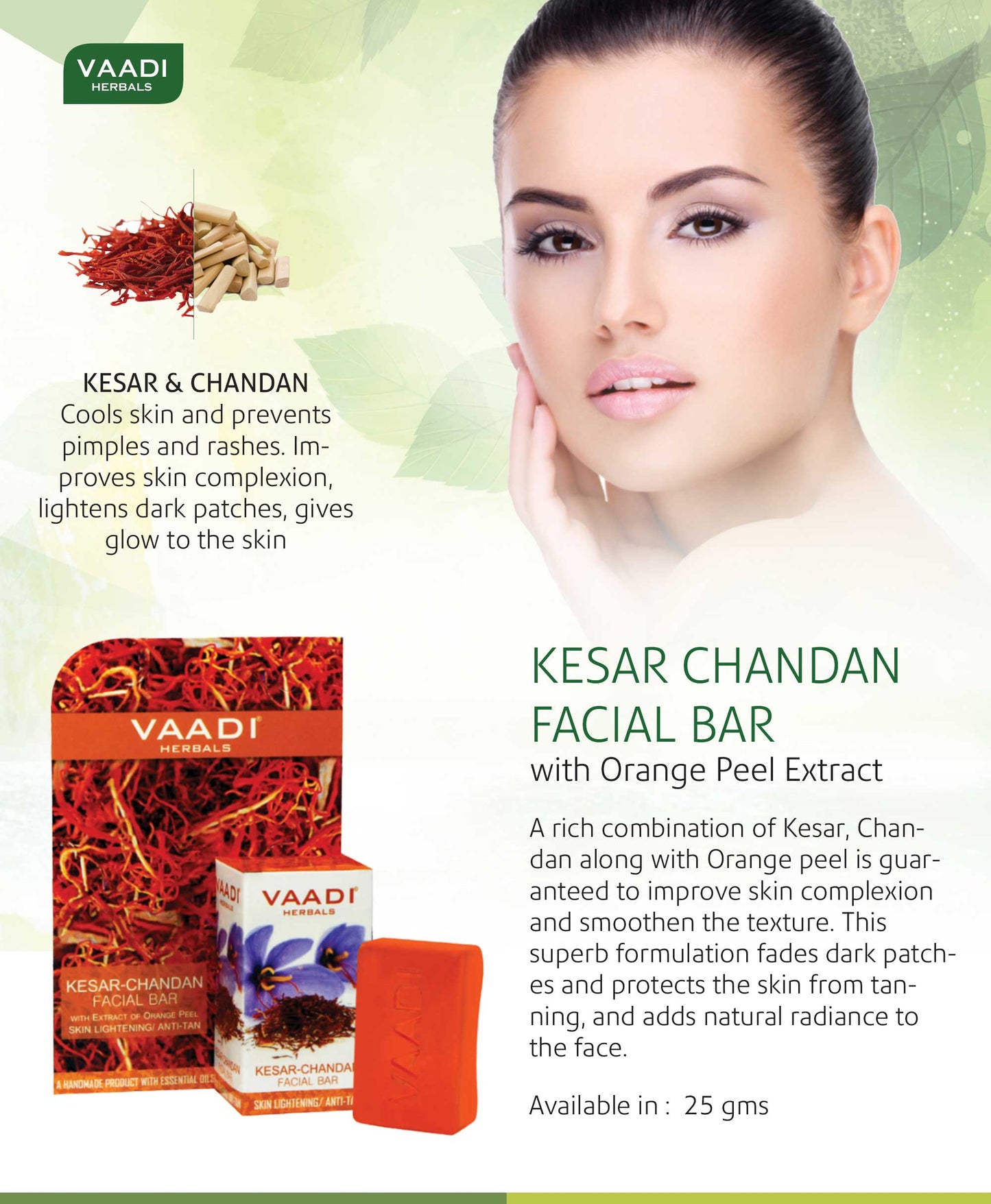 Organic Saffron Sandal Facial Bar with Orange Peel Extract - Reduces Marks (25 gms/0.9 oz)