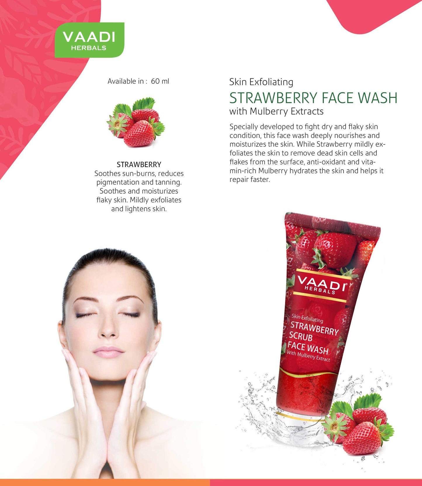 Skin Exfoliating Organic Strawberry Scrub Face Wash with Mulberry Extract (60ml/ 21.1 fl oz)