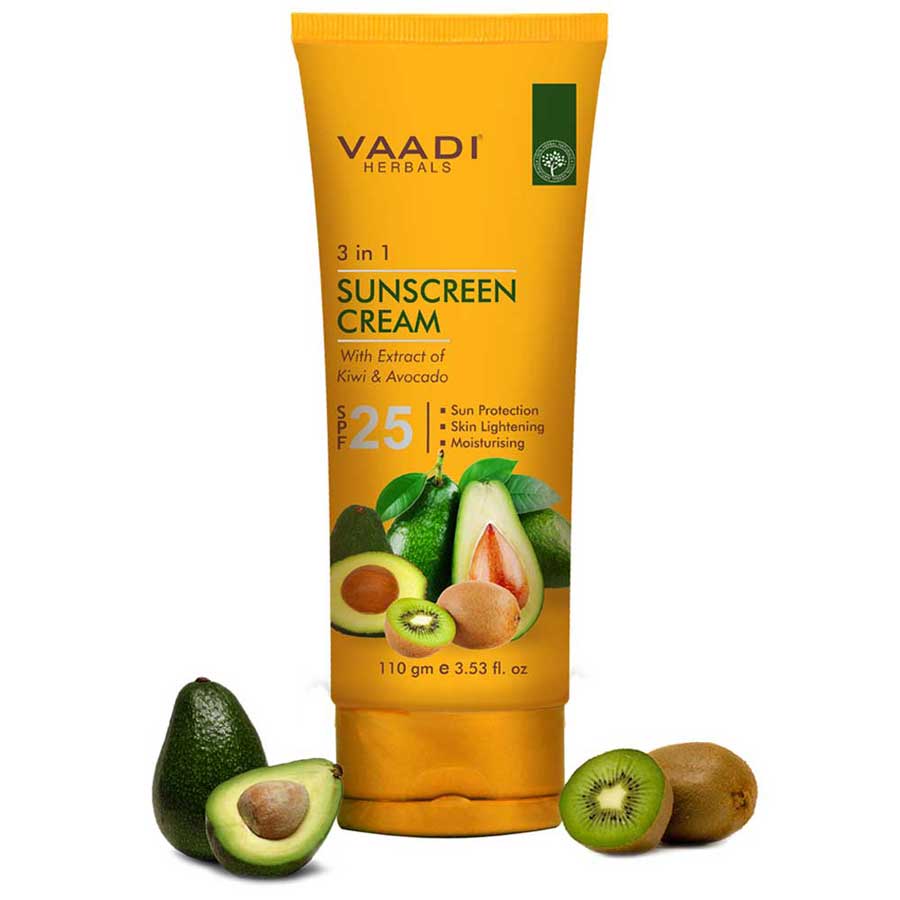 Organic Sunscreen Cream SPF 25 with Kiwi & Avocado Extract - Protects & Nourishes Skin - Enhances Complexion (110 gms / 4 oz)