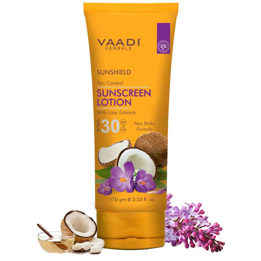 Organic Sunscreen Lotion SPF 30 wth Lilac Extract - Anti oxidant Rich - Long Lasting - Protects from Sun Tan (110 ml / 4 fl oz)